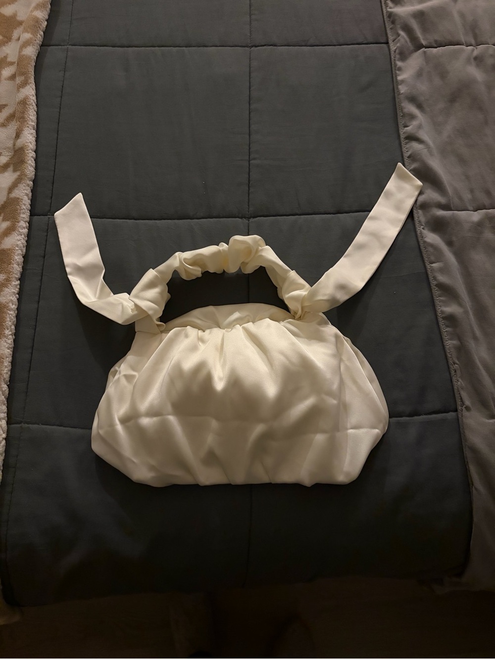 Cream Satin Scrunch-Handle Mini Bag